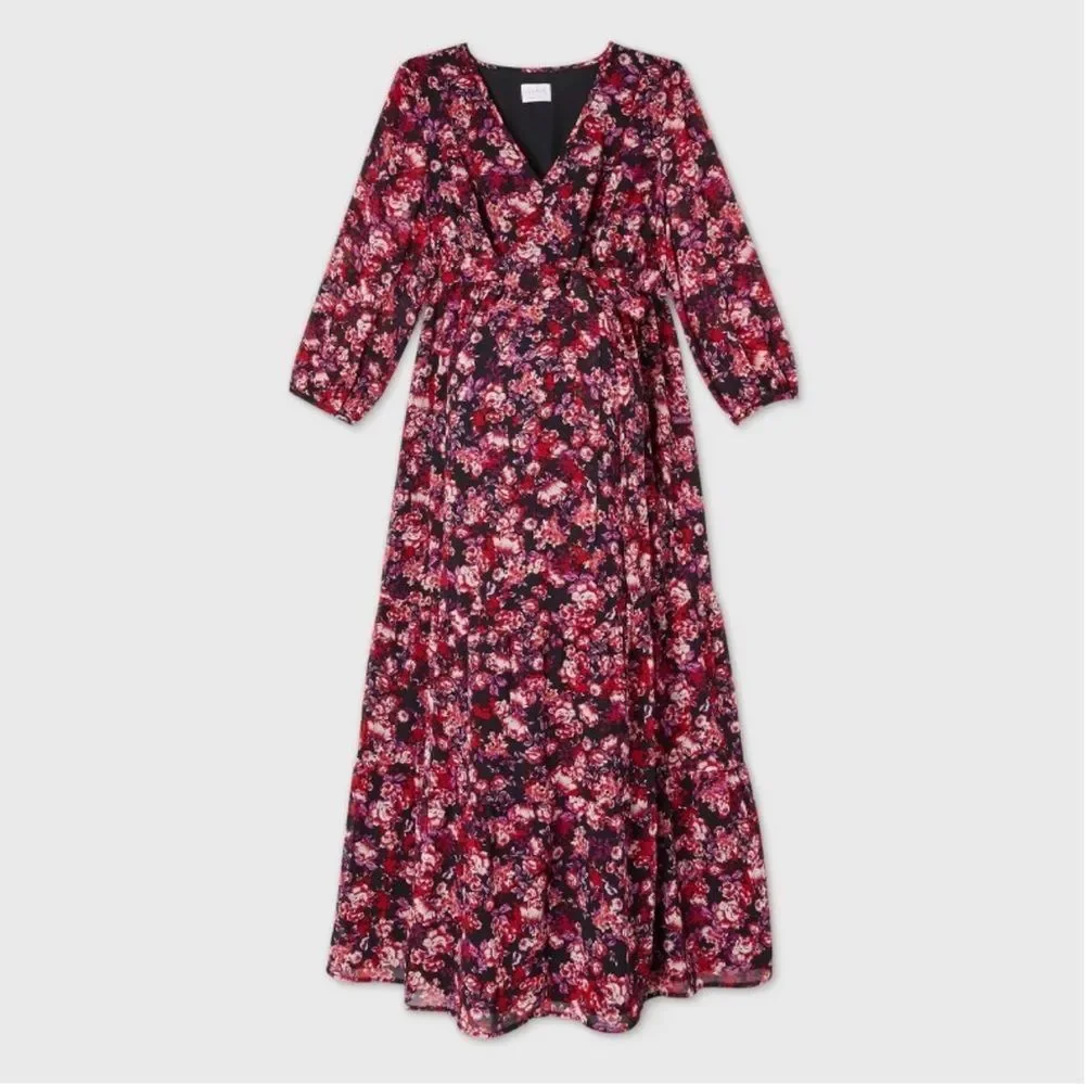 Ingrid Isabel Womens Maternity Dress Floral Midi Long Sleeve Ruffle Boho NWT - Picture 4 of 4